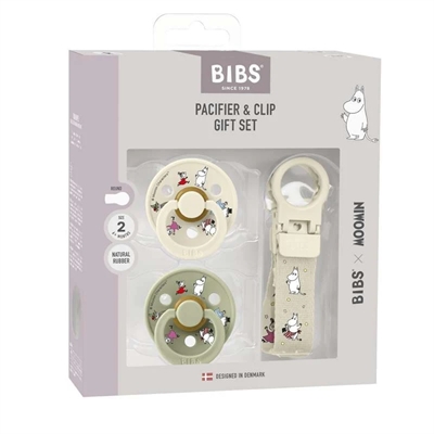 Moomin Bibs sutter + suttesnor - Ivory/Sage